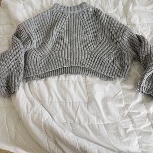 Cropped Grey Cable Knit Sweatshirt
